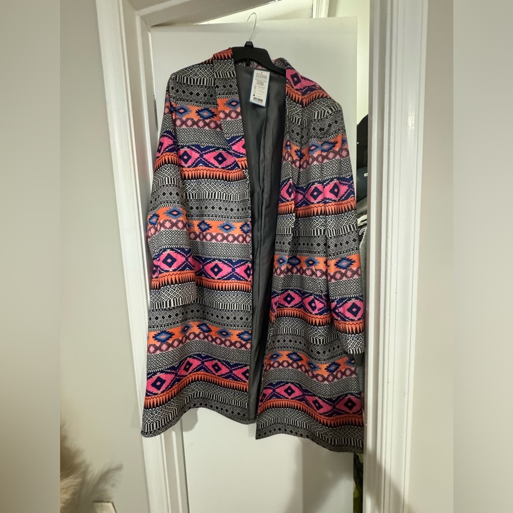 Geometric Striped Belted Coat